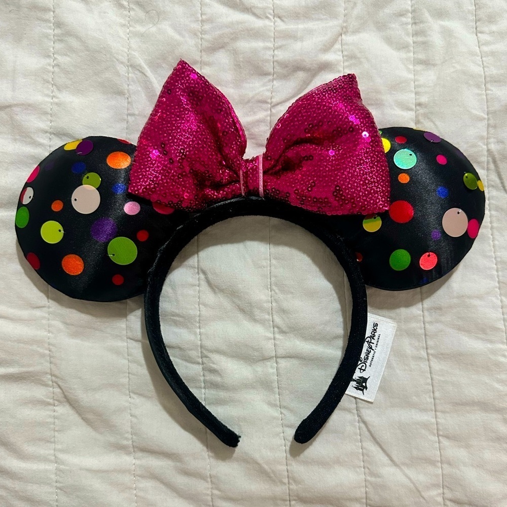Disney Black and Green Polka Dot Ears Headband ORIGINAL PARKS - Picture 1 of 3